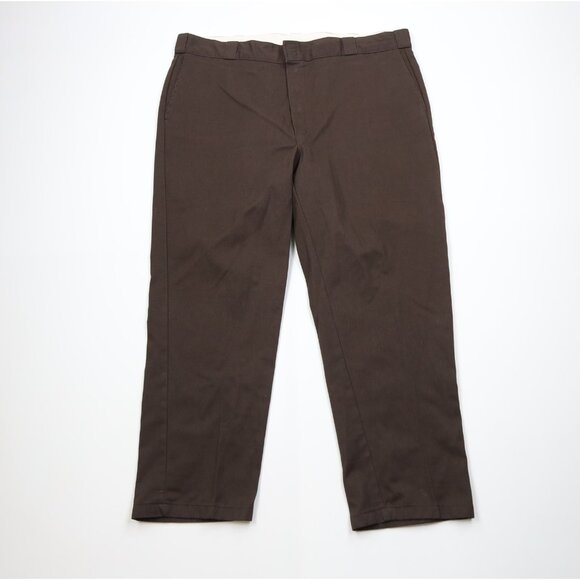 Vintage Y2K Dickies Mens 44x30 Faded Workwear Wide Leg Mechanic Pants Brown - Picture 1 of 12